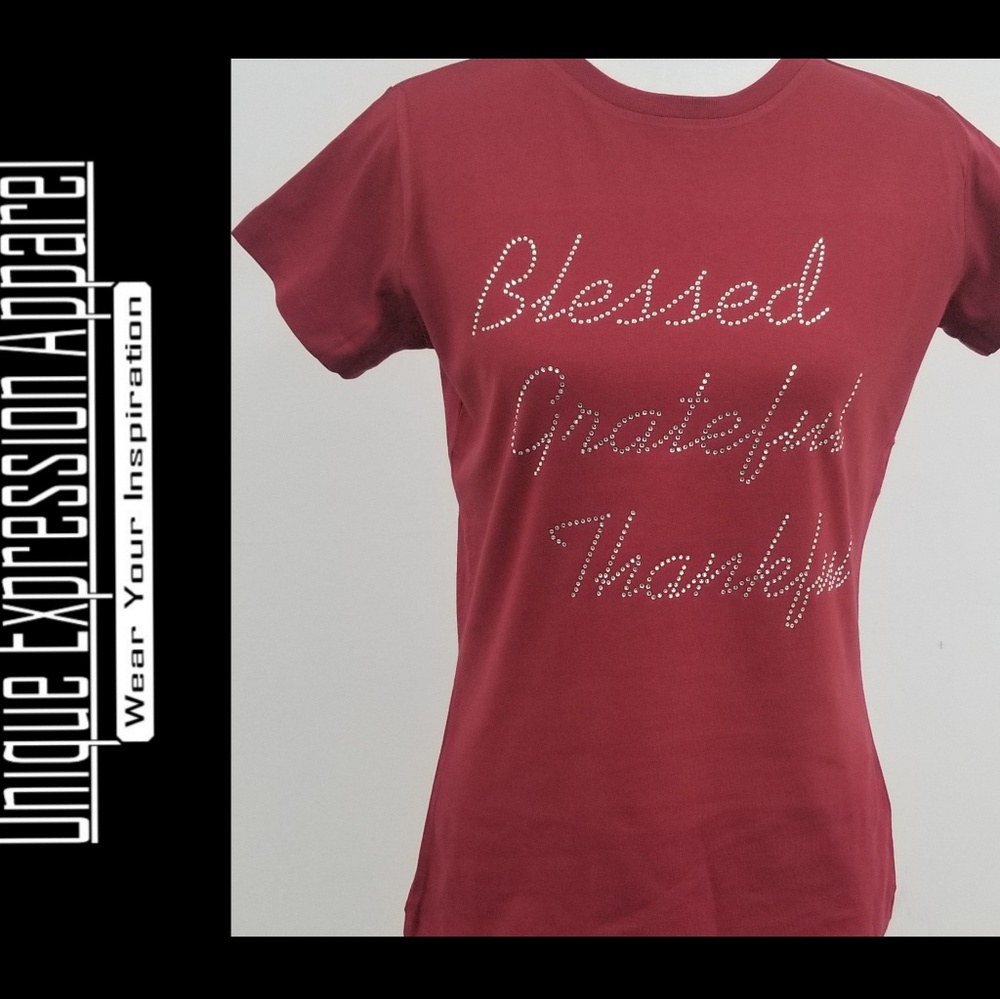 Blessed Grateful Thankful garnet dressy tee